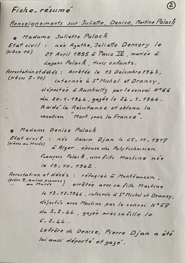 Fiche résumé de Juliette, Denise et Martine Polack