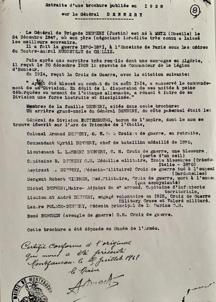 1928 - Brochure sur le Général de brigade Dennery et sa famille
